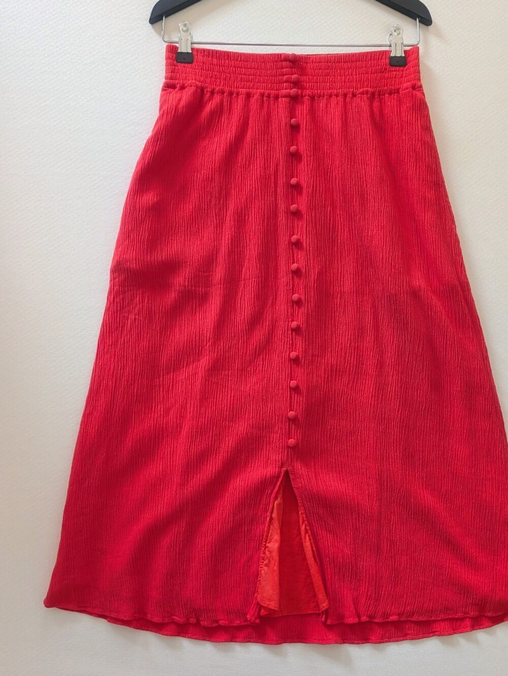 Madewell Coral Button Front Smocked Waist Midi Skirt Viscose Cotton Sz XS